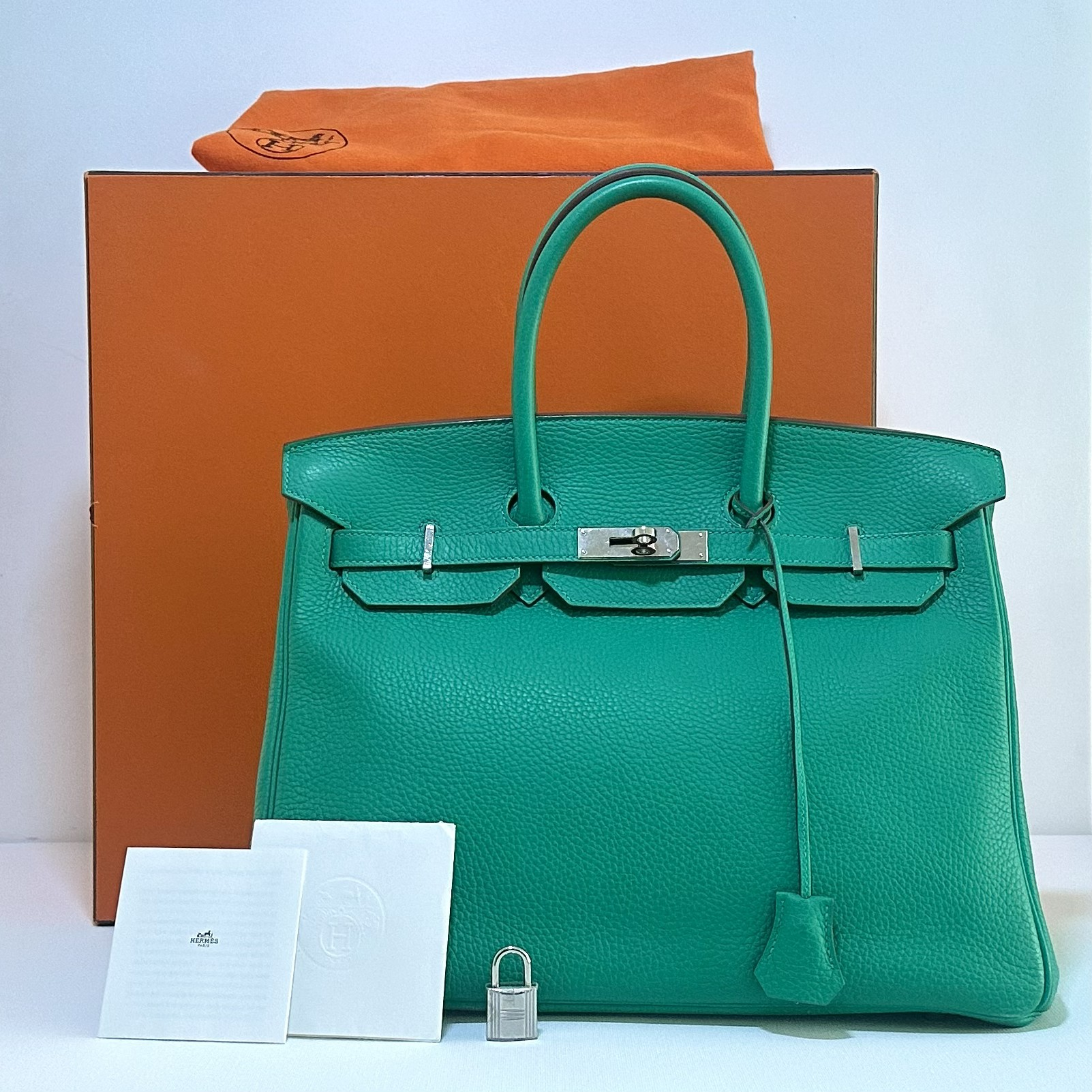 Hermès Birkin 35 Vert Menthe vue de face